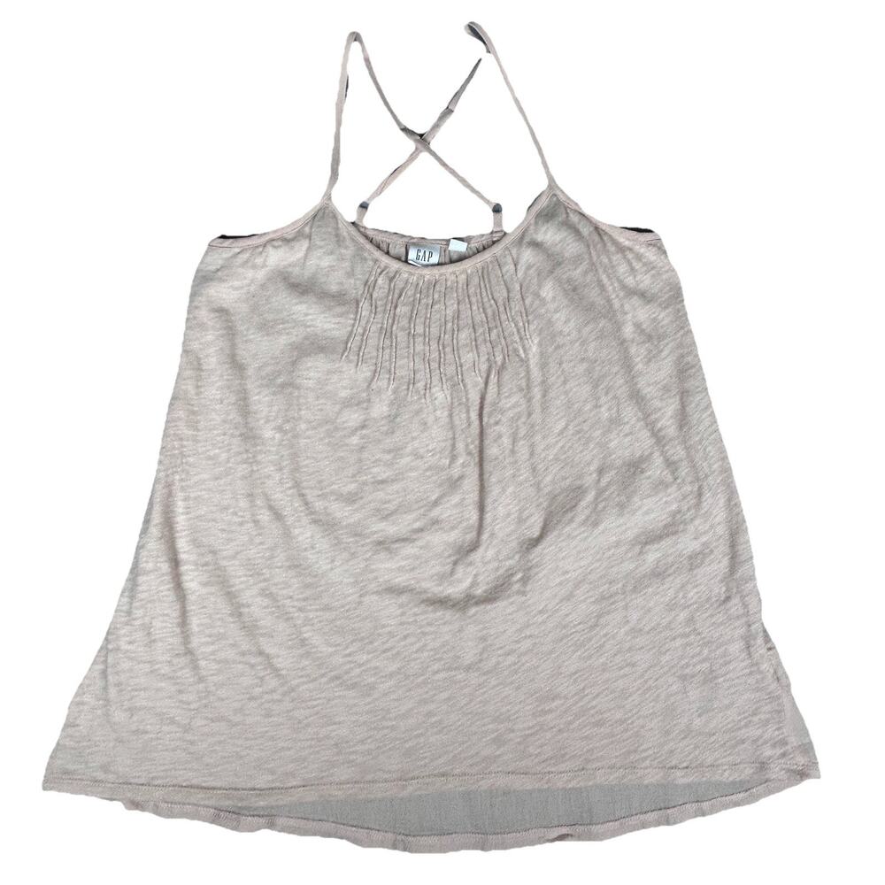 Gap Strappy H shell peach pin tuck bodice knit front chiffon back